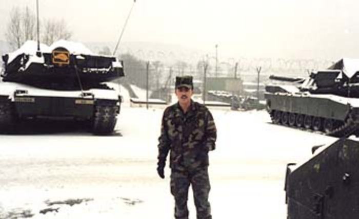 apr1303_TS31.jpg - Todd Stach - E Troop - Daley - 1985 - Walters, E14 JAFO. Note " Charge'n Hawg " symbol on tank to rear.