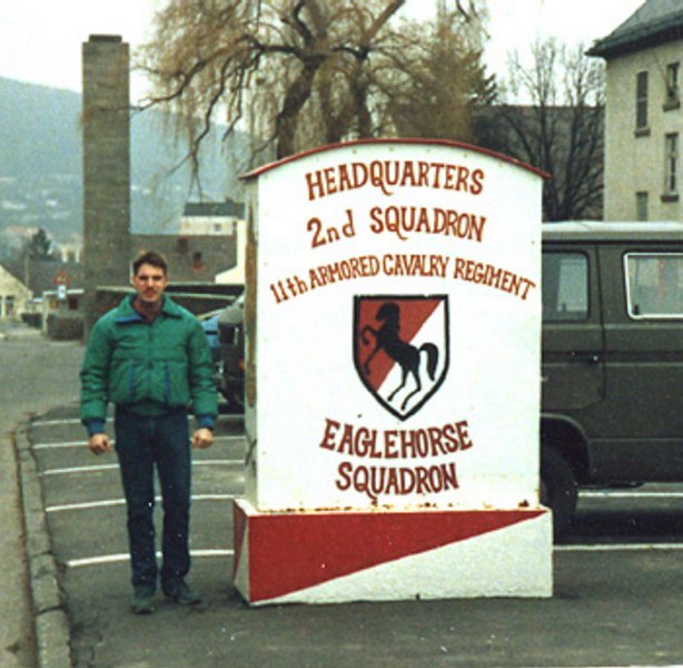 mar1103_Mar5.jpg - Todd Stach - E Troop - Daley - 1986 - My friend John Mullen in front of Squadron HQ.