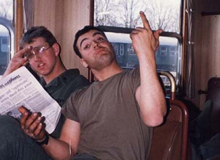 may0603_TS55.jpg - Todd Stach - E Troop - Bad Kissingen - 1987 - Here I am with J Vega during the rail trip.