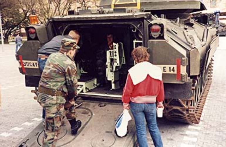 may0603_TS58.jpg - Todd Stach - E Troop - Daley - 1986 - Vince Rowe explains the M3 during an open house at Daley.